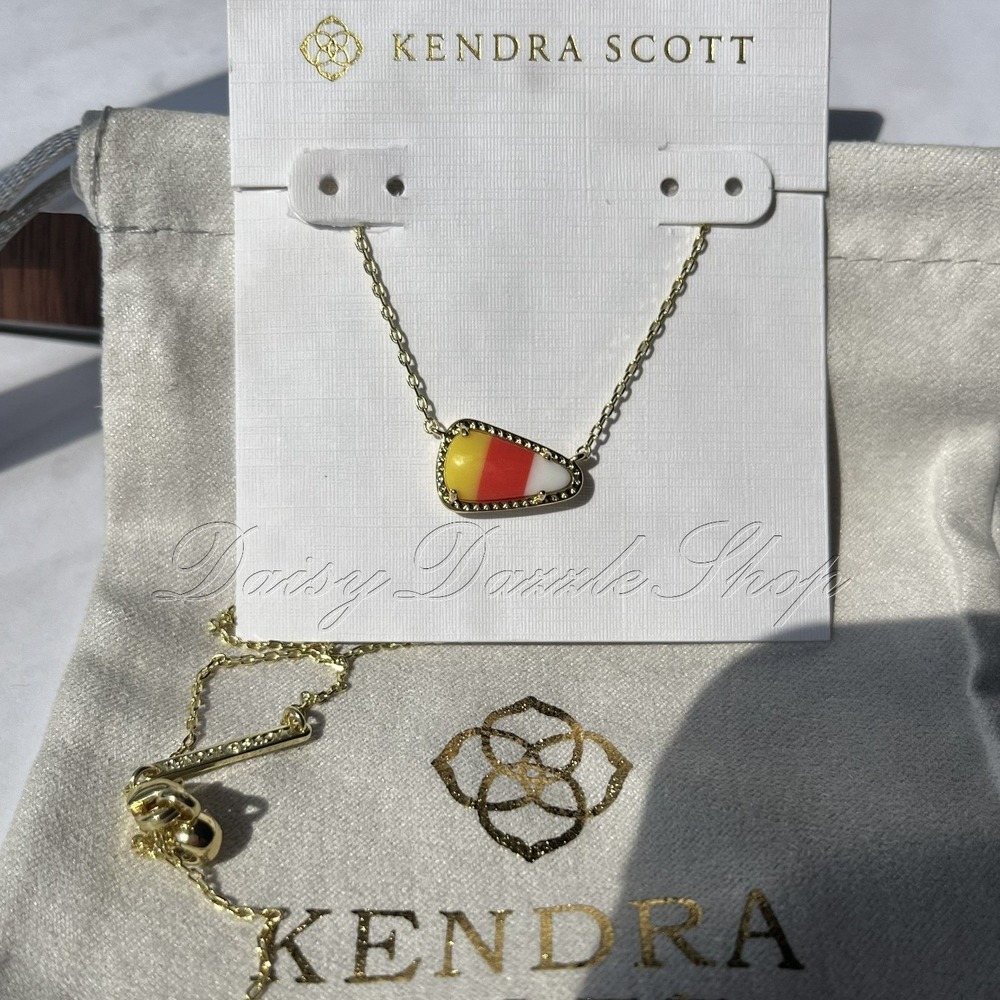 ✨🎃New Kendra Scott Candy Corn Gold Plated Necklace in Candy Corn Magnesite👻🍬